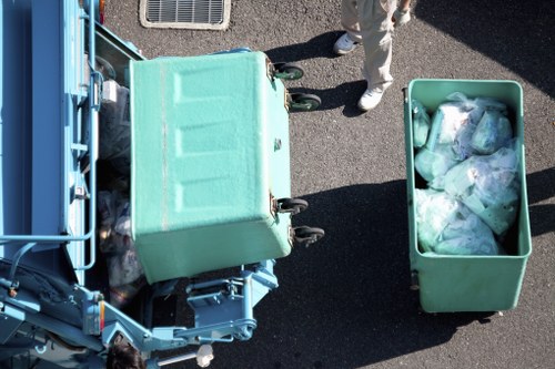 Soho commercial area with waste management trucks